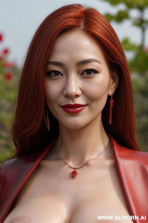 perfect figure, wide hips, earrings, necklace, totally naked, in a korean garden, looking into the camera, extreme close up view, head titled back, showing der neck - #main