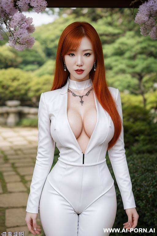 perfect figure, wide hips, earrings, necklace, totally naked, in a korean garden, looking into the camera, - #main
