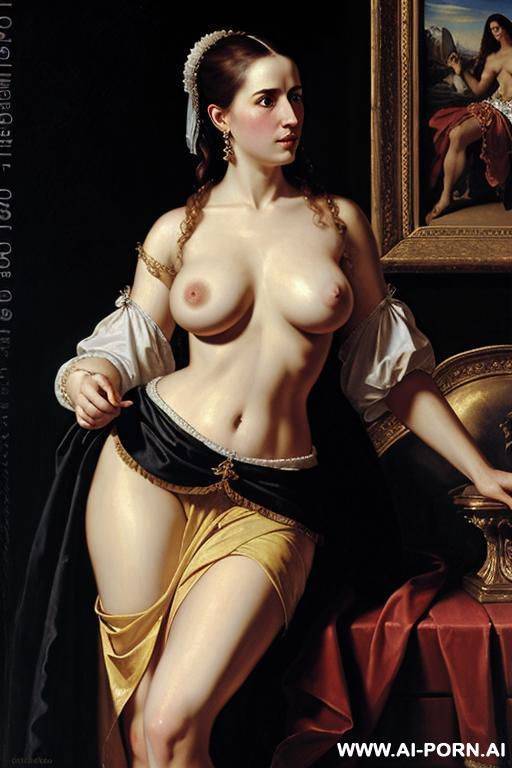 spanish baroque painting, topless, skirt, showing boobs - #main