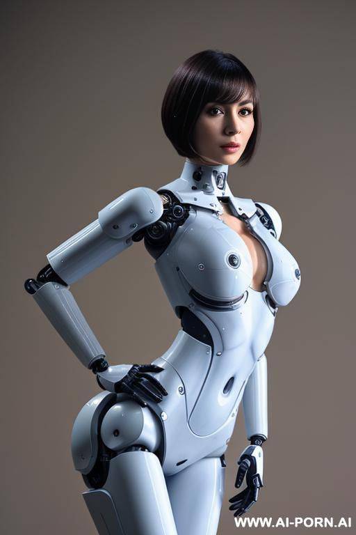 wonderful beautiful realistic (( taur-women fully robotic body standing four legs)), detaleid face, skin in latex white and skyblue color, covered to latex, to boots, to beautiful robotic hand hd image quality, ((no background)). - #main