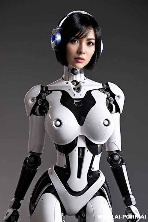 wonderful beautiful realistic (( taur-women fully robotic body standing four legs)), detaleid face, skin in latex white and black color, covered to latex, to boots, to beautiful robotic hand hd image quality, ((no background)). - #main