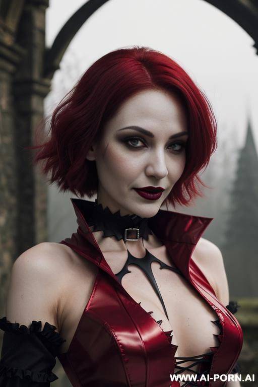 confident lady vampire, sharpening her twin wrists-blades swords, vampire big teeth, seducing wide smile, silver blades, deep forests old ruins, (glow art), magic eyes, naked shoulders, ashen skin - #main