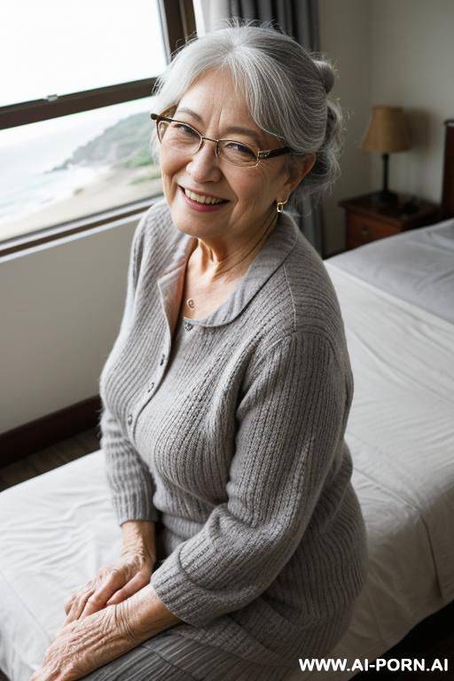 old granny, totally nude, with glasses, in bedroom - #main