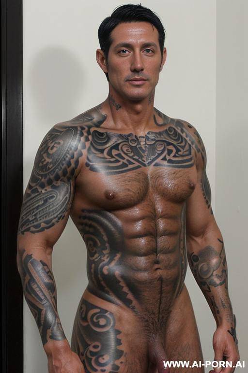 (((a very handsome older man))) (((big shaved cock))) (((short black hair))) (((muscular))) (((completely naked))) (((0 years old))) (((slightly tattooed))) - #main