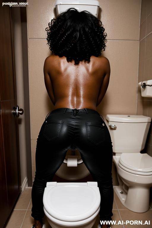 huge ass bent over toilet begging for anal , normal boobs , black woman, pants on the floor to show asshole , normal ,curly hair - #main