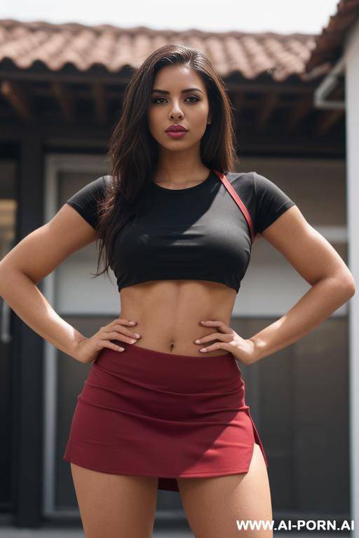 latina, cropped tee, short skirt, underboob - #main