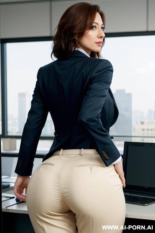 sara jay, suitpants, office setting, view from behind, round ass, eye over her shoulder - #main