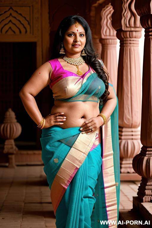 ancient indian older chubby female well situated trader in saree in a colourful indian palace with her favourite naked female shaved servant - #main