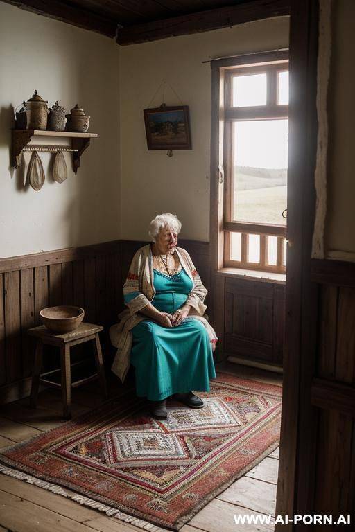 an elderly ukrainian woman from a remote village in the sumy region is getting ready for bed in a modest rural home. it is evening, and the soft glow from a single light source gently - #main