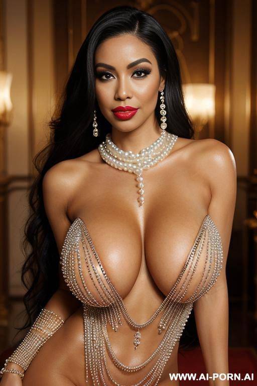 mixed race, perfect, full large huge oversized lips, massive saggy heavy boobs, shiny skin, totally naked, show boobs, show pussy, classy, pearl color rhinestone - #main