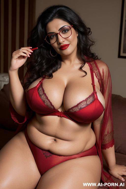 punjabi milf woman with big breasts posing in a traditional feedingbreast (perfect boobs) (punjabi) (desi), massiveboobs, looks seductively at the viewer, eye contact, front view, detailed boobs, red lipstick, wearing glasses, - #main