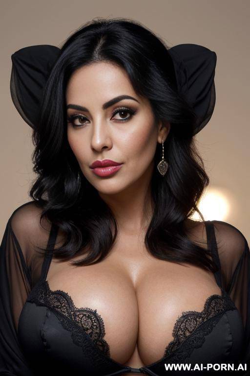 middle eastern, deep cleavage, looking up, closeup from above, full puckered pouty lips - #main