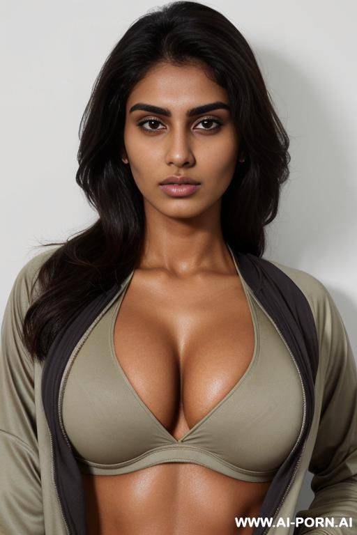 beautiful natural heavy oversized oval titties, pakistani, tanned, dri fit jacket, drowsy facial expression - #main