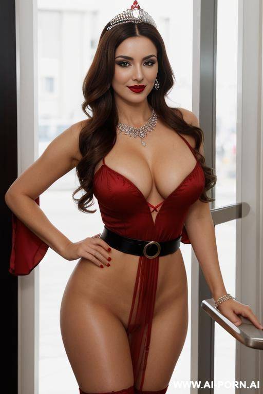 arafed woman with big breasts posing in a traditional feedingbreast (perfect boobs) (arabic) (german), natural boobs, looks seductively at the viewer, eye contact, front view, detailed boobs, walking - #main