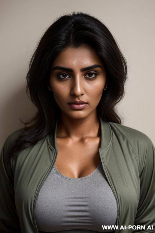 beautiful natural heavy oversized oval titties, pakistani, tanned, dri fit jacket, drowsy facial expression - #main