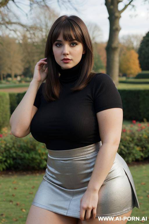 cutie babe face, curvy body, t-shirt turtleneck, skirt - #main