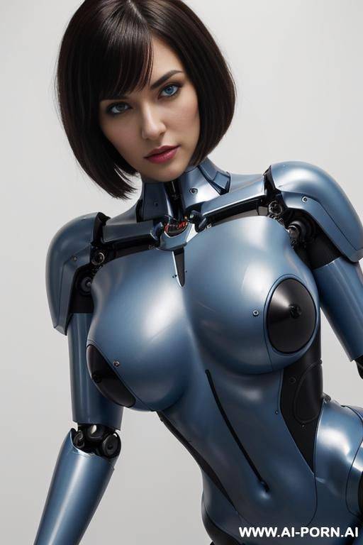 beautiful realistic (( cetaur- schemale fully robotic meccanic body standing four legs)), detaleid face, total skin in latex white and skyblue plated color, covered to latex, to boots, to beautiful robotic hand hd image quality, ((no background)). - #main