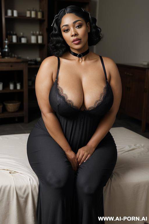 ((topless)), ((natural plump breasts), (pretty face), (wide hips), (soft seductive smile), (baggy pants), (choker) - #main