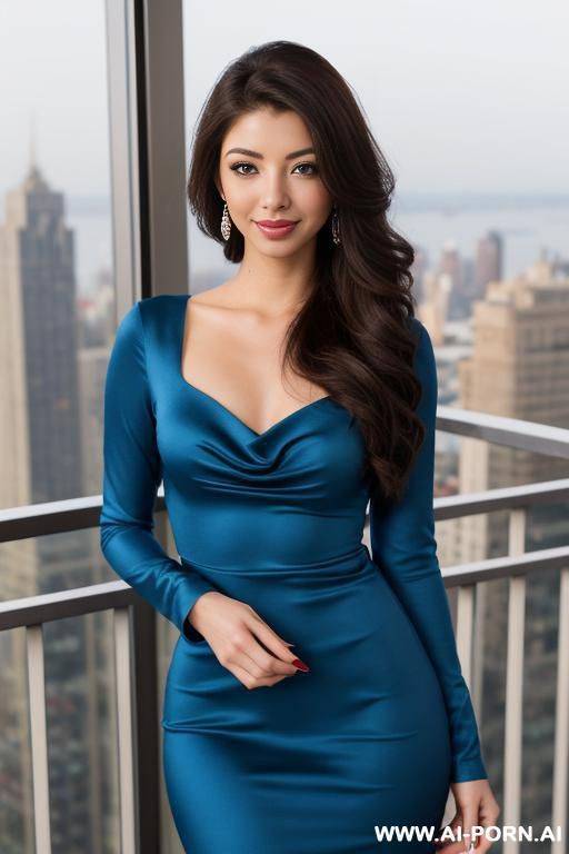 long sleeve crew neck highly detailed blue dress, , photorealistic, hot woman , masiela lusha, ultra detailed, best quality, finely detail, highly detailed face, highly detailed eyes, sexy eyes, - #main