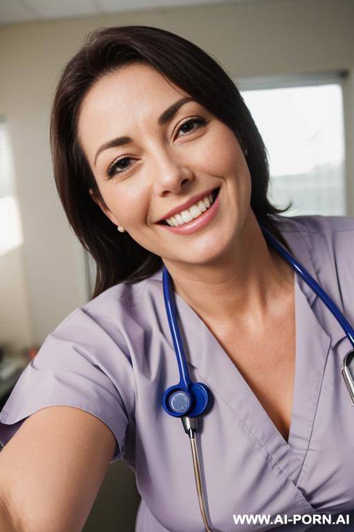 (close up) (nurse) (scrubs) (bending down) (smiling) - #main