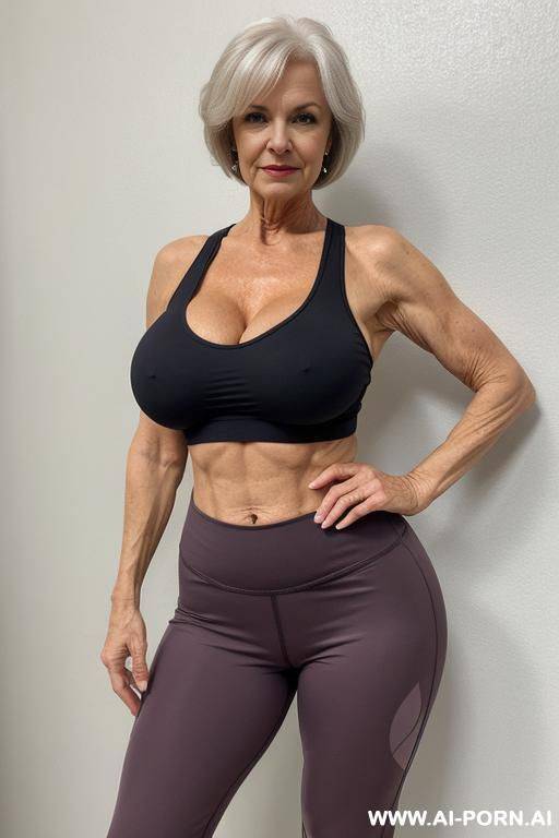 matured old milf, wrinkles, wrinkled skin, aging marks, tight shorts, tight shirt, extremely gigantic boobs, perfect eyes, waist shot - #main