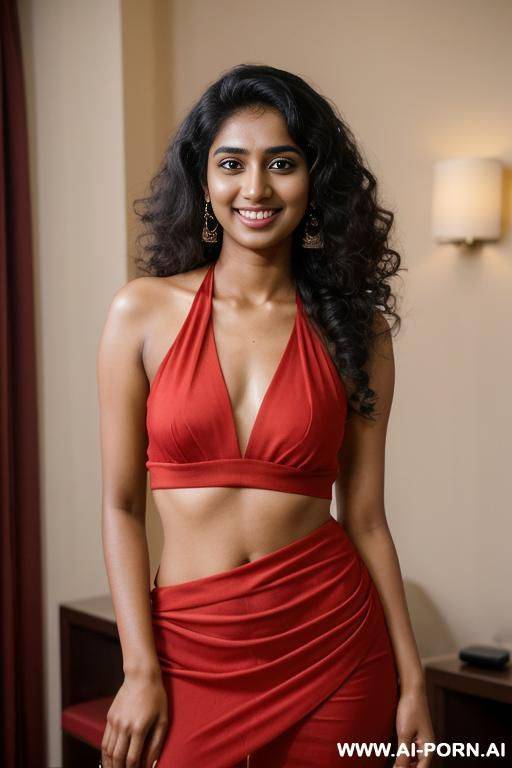 red halter top dress, photorealistic, dark complexion, (ultra detailed photo), (hyper realistic photo) - #main