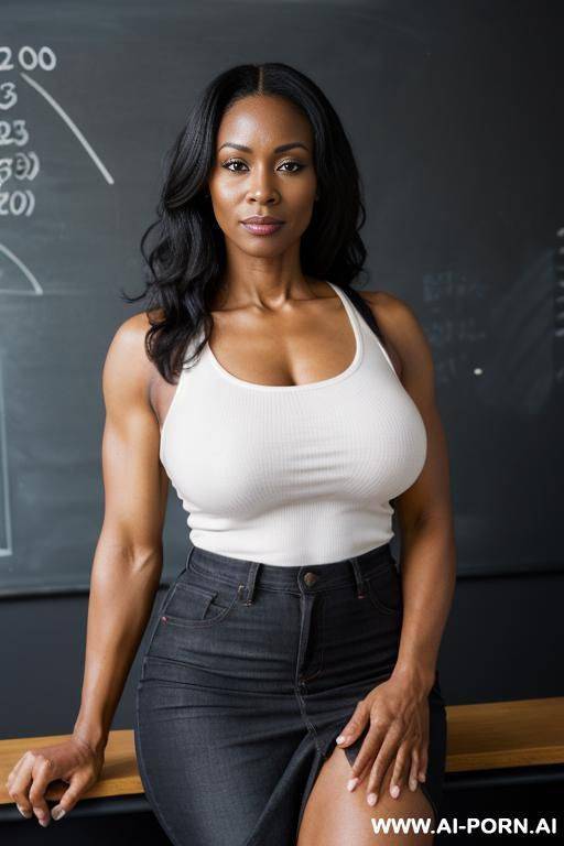 perfect tits, afro, tank top, jeans, looking at the viewer - #main