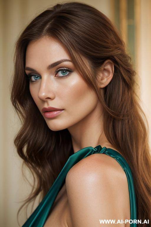 high cheek bones, roman nose, light brown hair, blue green eyes - #main