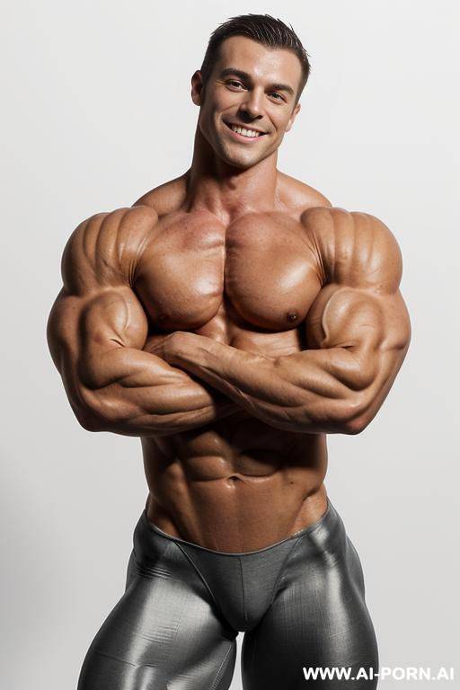 (white background), closeup view exaggarating muscle size and definition, (naked), (nude). (white pallid skin). hard & pallid, (extremely beautiful short gaunt womans face with high cheekbones), coy - #main
