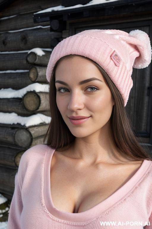 (topless), (cozy log cabin), (topless), (beanie), (ski pants), (slutty smirk), (winter setting), (topless), (no top) - #main