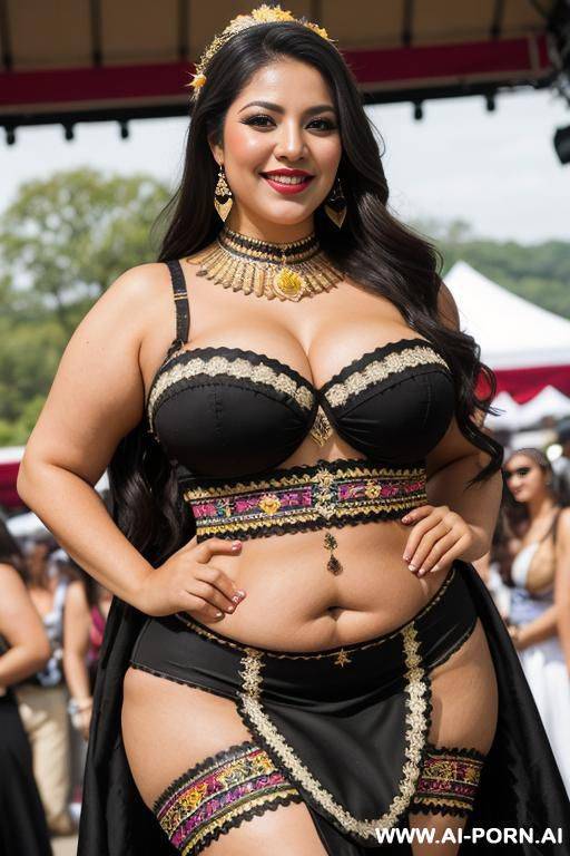 mexican, dark hair, extremely wide hips, traditional dress, , hourglass figure, festival, eyeliner, heavy makeup, plumper - #main