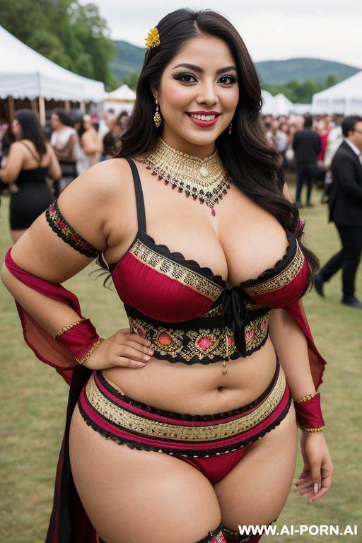 mexican, dark hair, wide hips, traditional dress, , hourglass figure, festival, eyeliner, heavy makeup, plumper - #main
