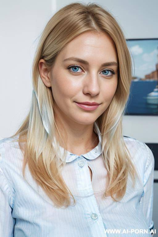 striped (light blue and white) office shirt, white jeans - #main