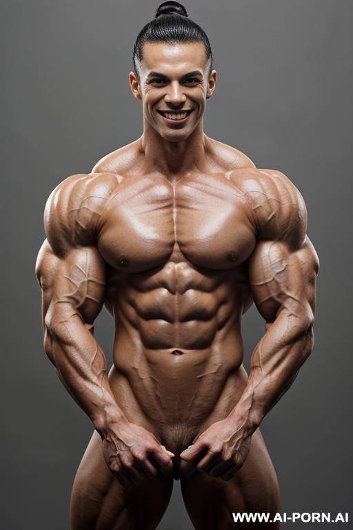 (gray background), (chinese street fighter woman), view increasing muscle size and definition, (naked), (nude), (shortest most muscular woman only), (white pallid skin). hard & pallid, ((extremely - #main
