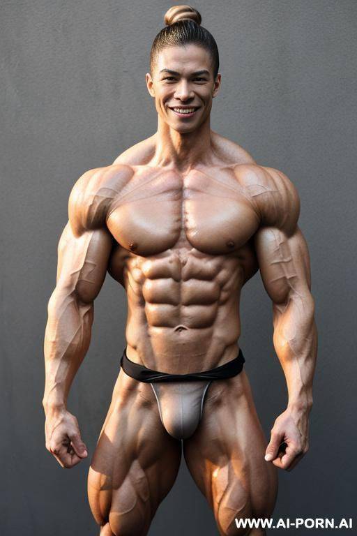 (gray background), (chinese street fighter character), view increasing muscle size and definition, (naked), (nude), (shortest most muscular woman only), (white pallid skin). hard & pallid, ((extremely - #main