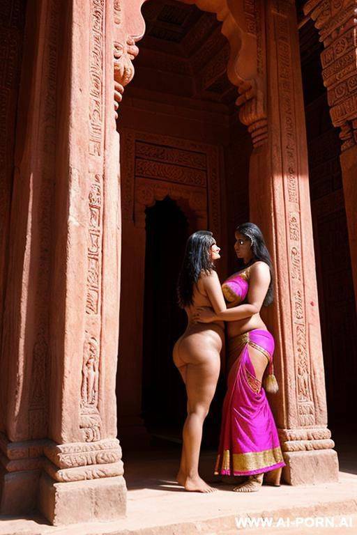 ancient indian thick priestess is screening a full naked thick indian lesbian female in a colourful temple - #main