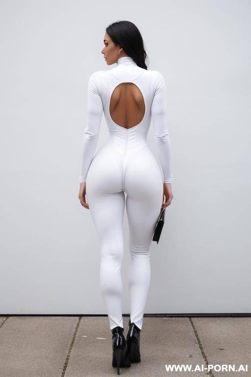 wearing white tight catsuit, perfect butts, black boots - #main