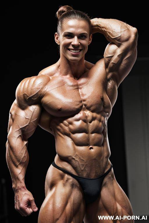 (nature background), (view increasing muscle size and definition), (naked), (nude), (((shortest most muscular woman))), (white pallid skin). hard & pallid, (((extremely beautiful gaunt womans face with - #main