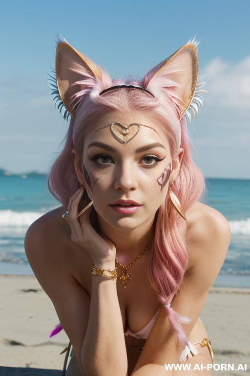face, ((sexy)), beautiful, ((face painting)), ((bikini as seashell)), ((tattoo roses)), ((cyan pink white)), ((diamond)), ((eyes shw)), ((gold)), ((angel goddess wings)), ((rainbow hair)), ((one rose in - #main