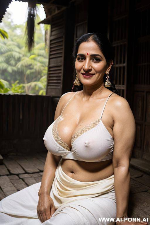 mature in old chawl house, sitting in old palace, revealing body, (((neha bhabhi))), (white skin like white woman), bold makeup - #main