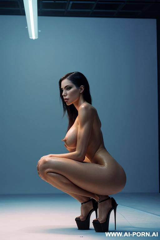 ((ultrarealistic)), ((high heels nudity)), ((long legs squat side view)), ((naked tall supermodel)), ((porn magazine photoshoot)), ((very oversized xxl saggy boobs)), ((proffesional studio and lighting)), ((naked realistic art pussy)) - #main