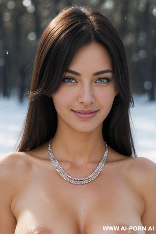 (topless), (soft alluring smile), (wide hips), (winter background), (overcast day), (even lighting), (light tan), (necklace), (ftv) - #main