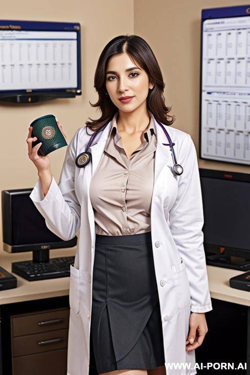 (((k cup boobs))), office shirt, lab coat, skirt - #main