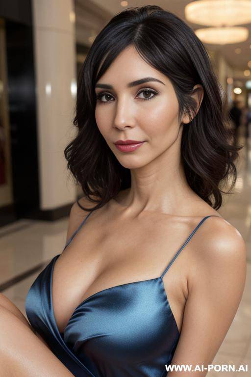 (blue satin dress), suburban mom, ((higareda)), (gorgeous), beautiful eyes, (big full lips), (beautiful), (lean) ((photorealistic)) (tanned latina), ((ultra detailed photo)), ((hyper realistic photo)), (busty) - #main