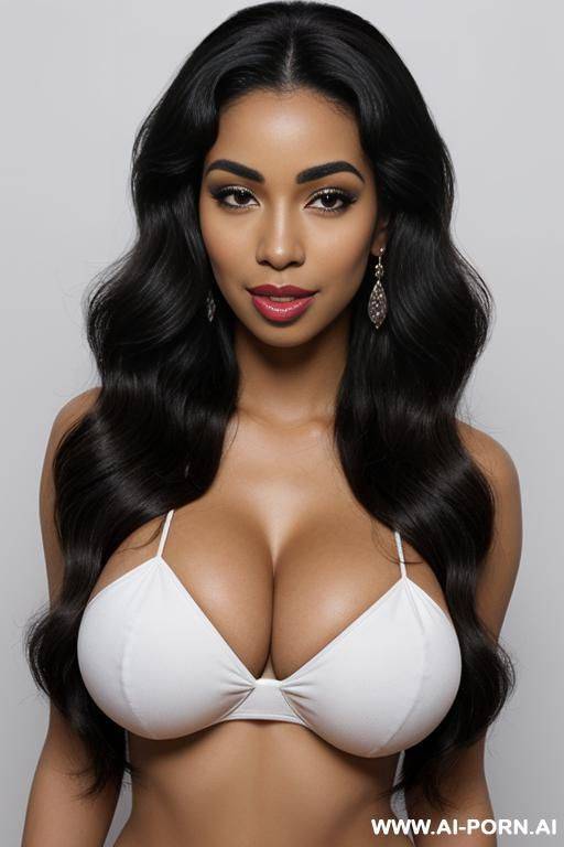 ((british white african black mixed race, massive huge gigantic boobs, big lips, large lips, long voluminous wavy black hair, perfect brown skin, medium view)) - #main