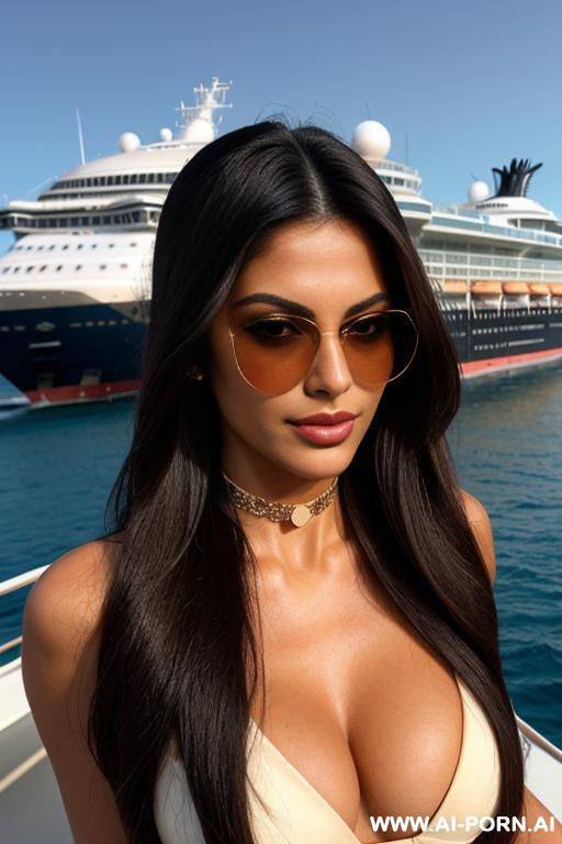 (slight smile), (full voluminous long hair), (choker), , (perfect model face), (soft tan), heavy makeup, big gap pussy, pouting pussy - #main