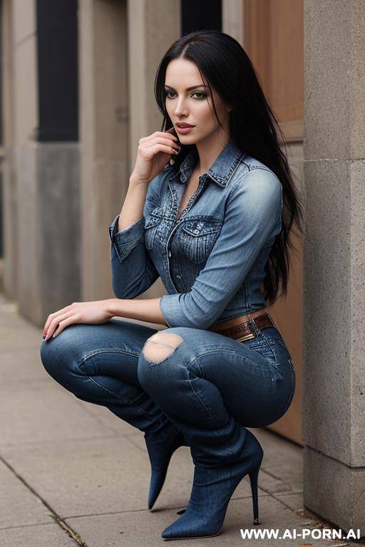 low rise jeans. flare jeans, high heels - #main