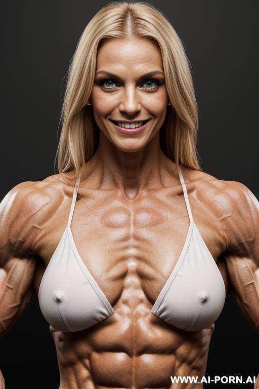 (gray background), (naked), (nude), ((shortest slender most muscular german woman only)), ((((sinewy gaunt slender beautiful german muscle woman with extreme musculature)))), ((short)), ((very white pallid - #main