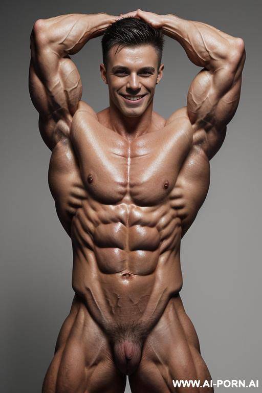 (gray background), (naked), (nude), ((shortest most muscular woman only)), ((((sinewy gaunt slender finnish actress woman with extreme musculature)))), ((short)), ((very white pallid skin)), ((perfect hard - #main