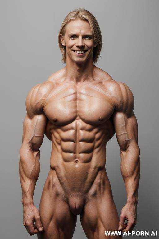 (gray background), (naked), (nude), (shortest most muscular finnish woman only), ((((sinewy gaunt slender finnish actress woman with extreme musculature)))), ((short)), ((very white pallid skin)), ((perfect - #main